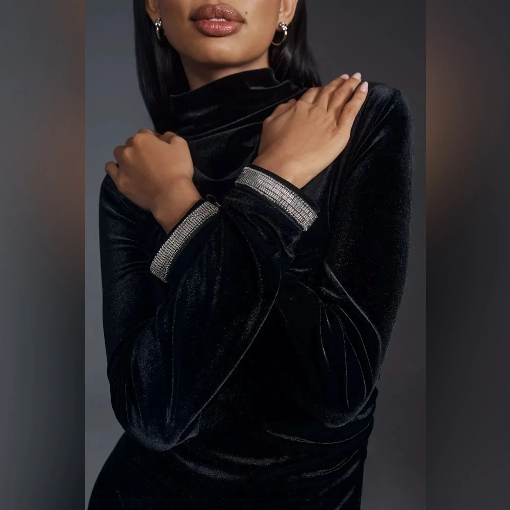 Anthropologie The Maya Ruched Cowl-Neck Dress: Velvet Long-Sleeve Edition - Picture 3 of 16